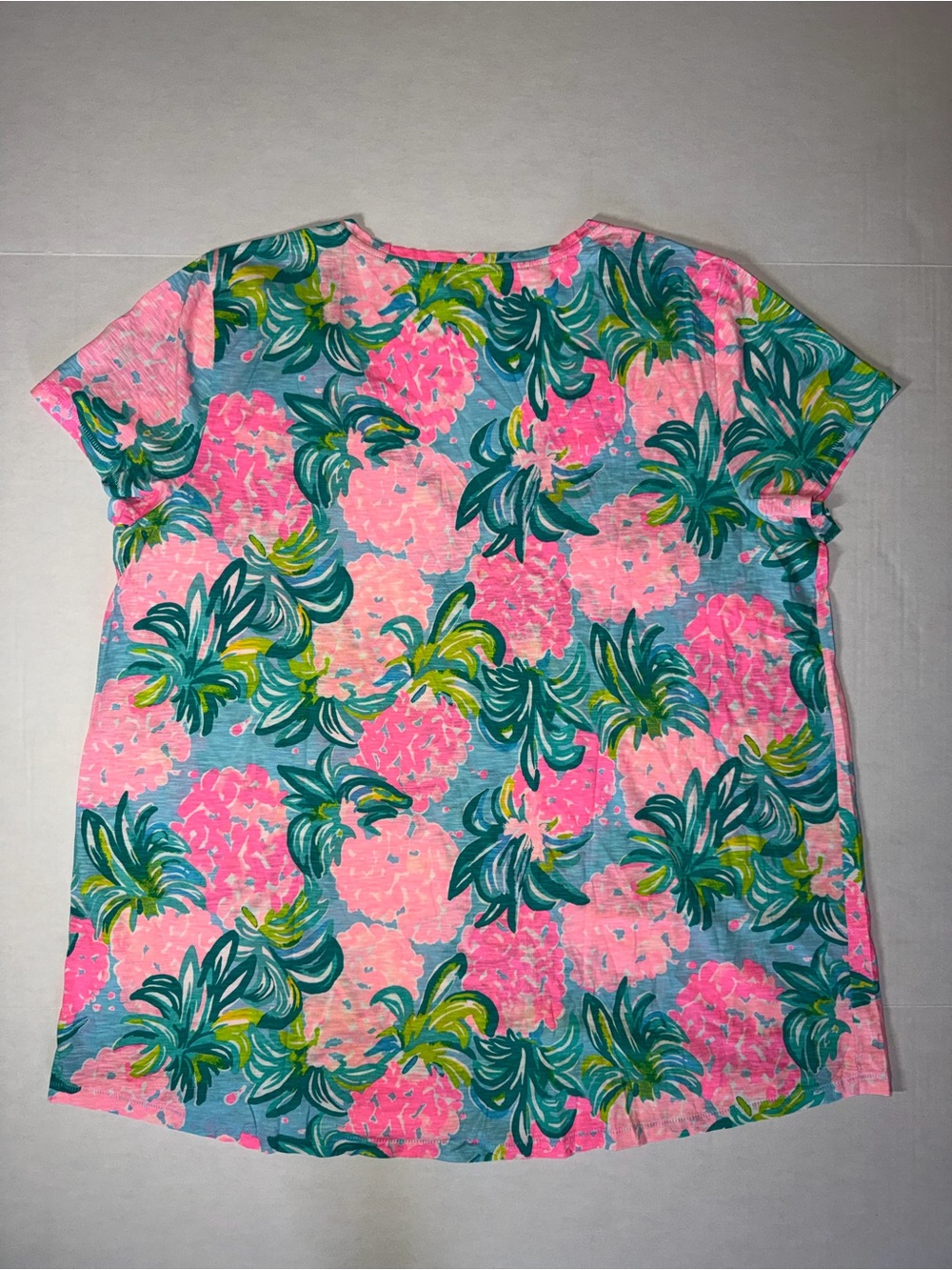 Lilly Pulitzer Pink & Green Floral V-Neck Short Sleeve Top - Picture 2 of 3